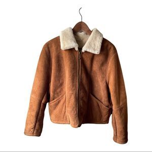 Vintage The olde hide house Sheepskin and Suede slightly cropped trucker jacket